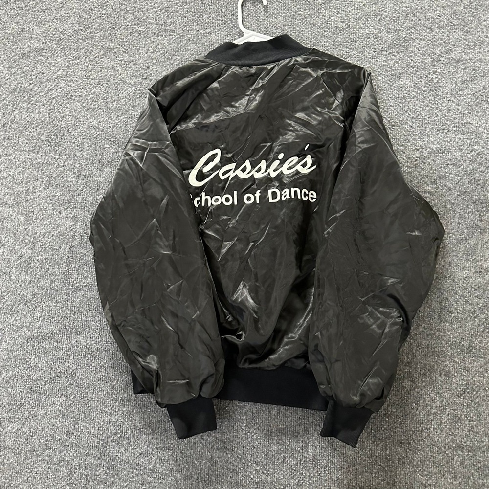 Dansco Bomber Jacket Womens Size S Black Nylon Cassies School of Dance Grandma